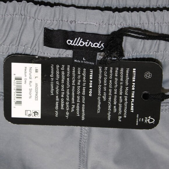 Allbirds Natural Run Shorts Mens Medium Gray Lightweight Drawstring Merino Large - Picture 4 of 4